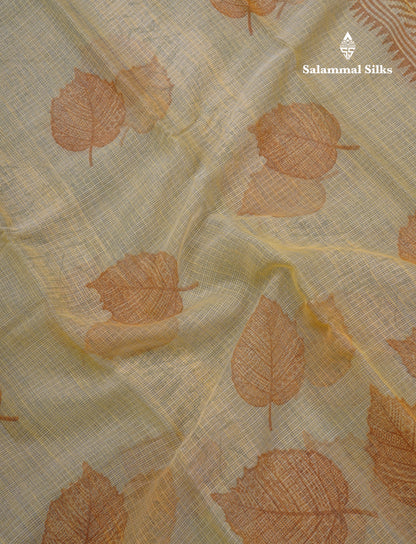 Sandal Printed Kota Cotton Saree With Small Ribbon Border