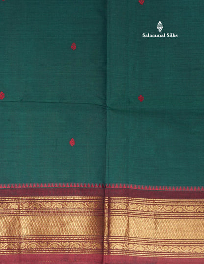 Peacock Blue Beautiful Pure Cotton Saree With Contrast Traditional Dark Maroon Border