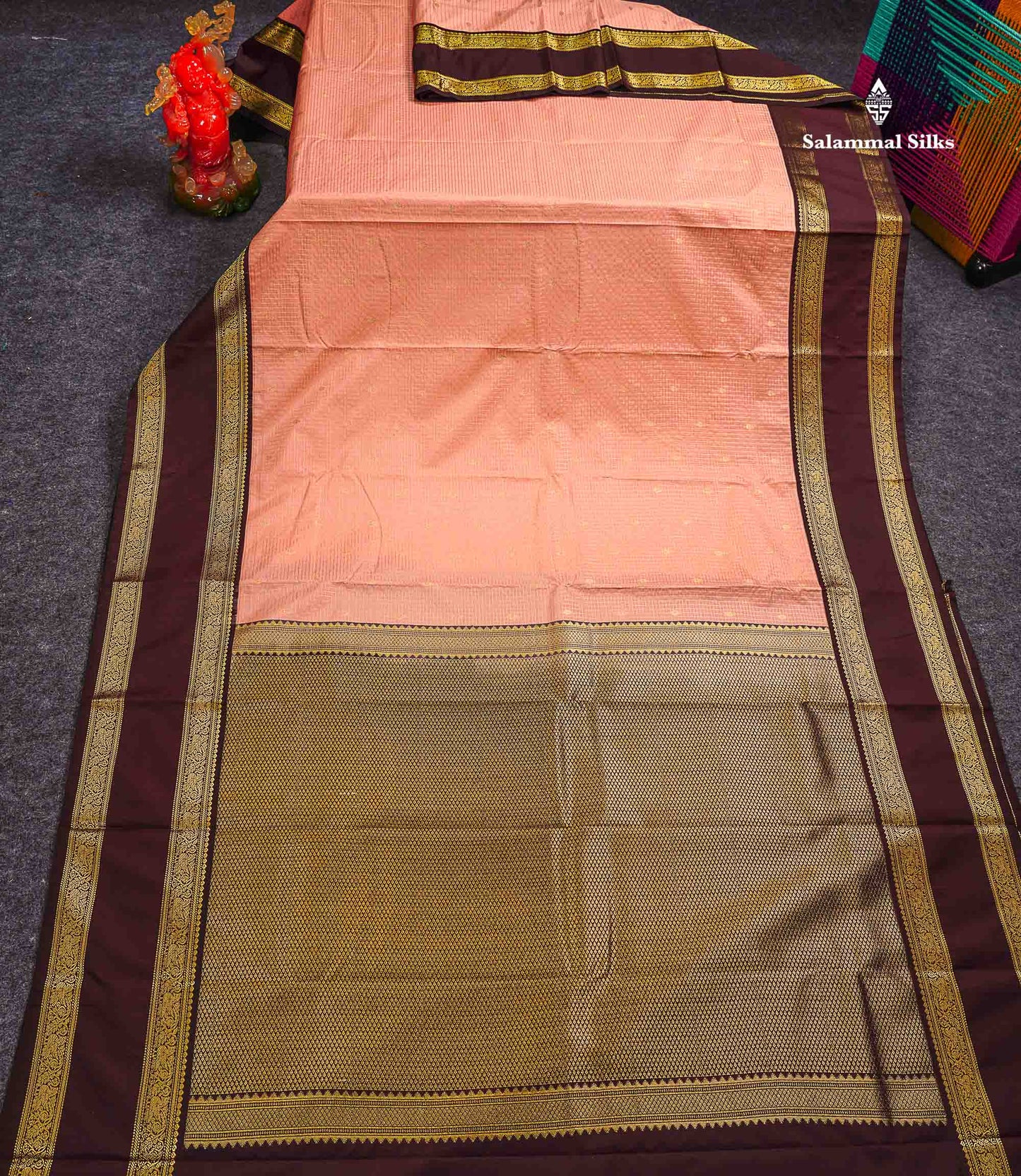 Semi Silk Saree - Mehandi Green Butta With Small Checks Along With Contrast Dark Maroon Traditional Gap Border