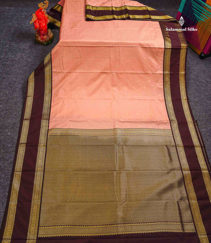 Semi Silk Saree - Mehandi Green Butta With Small Checks Along With Contrast Dark Maroon Traditional Gap Border