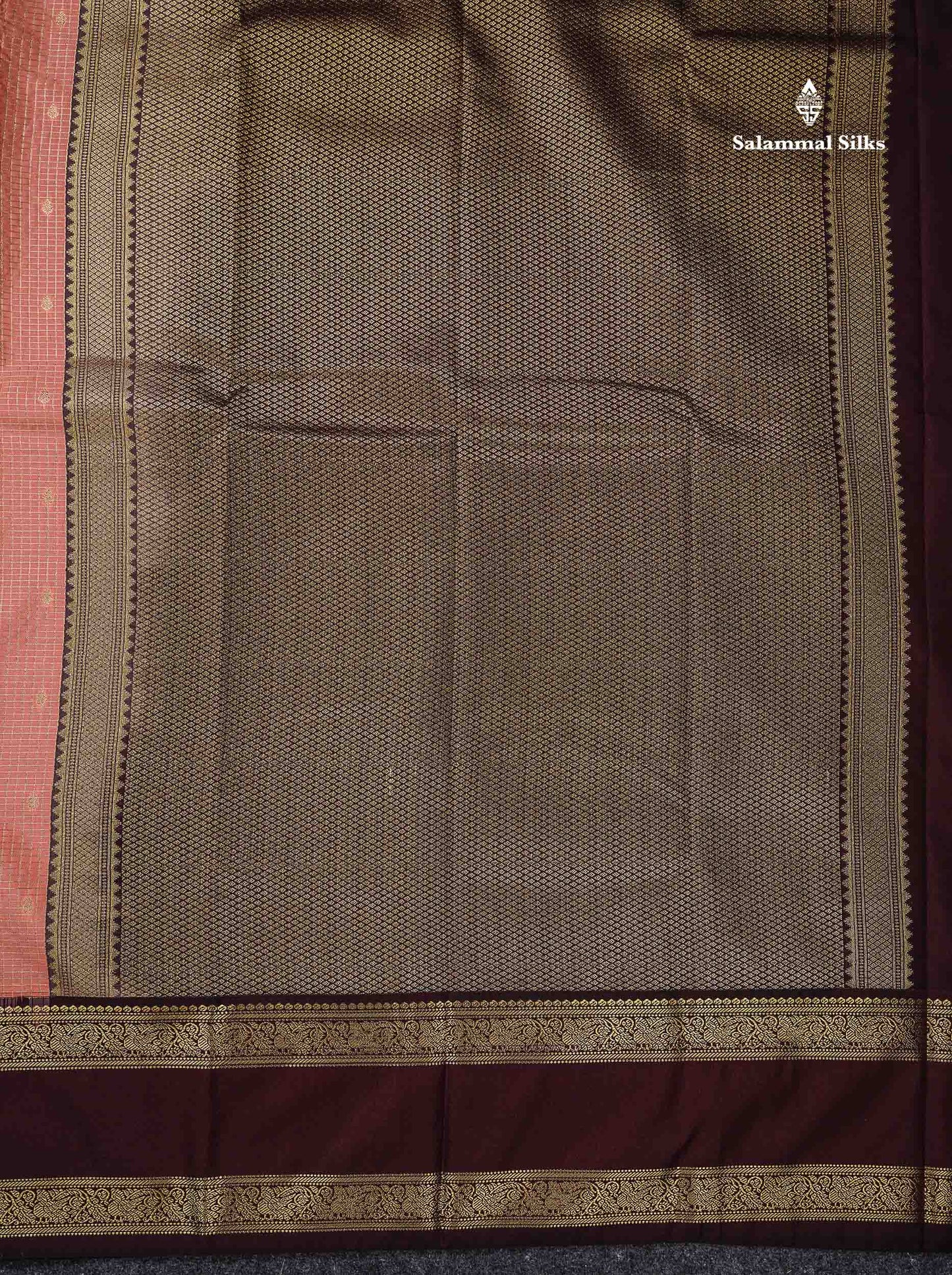 Semi Silk Saree - Mehandi Green Butta With Small Checks Along With Contrast Dark Maroon Traditional Gap Border
