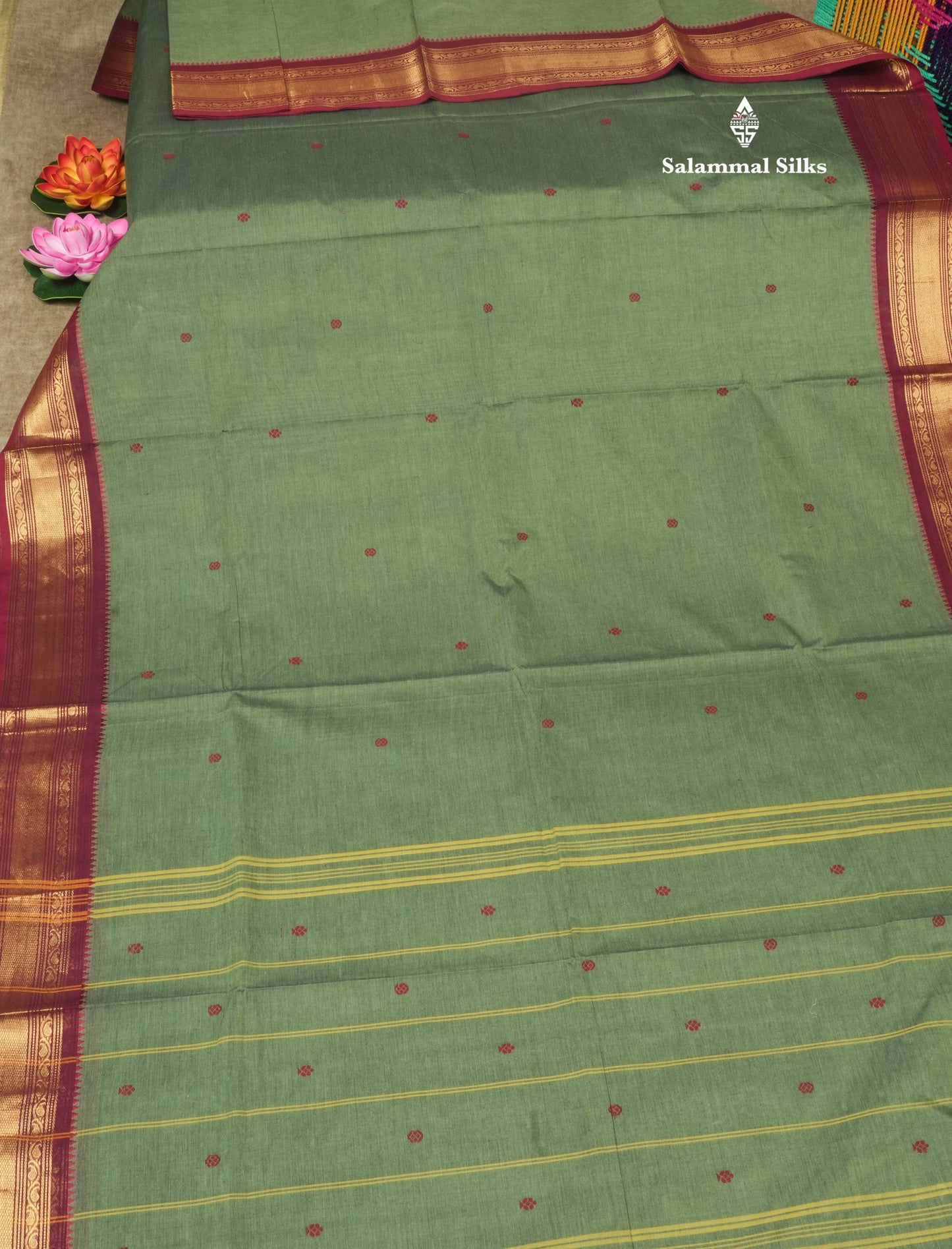 Peacock Blue Beautiful Pure Cotton Saree With Contrast Traditional Dark Maroon Border