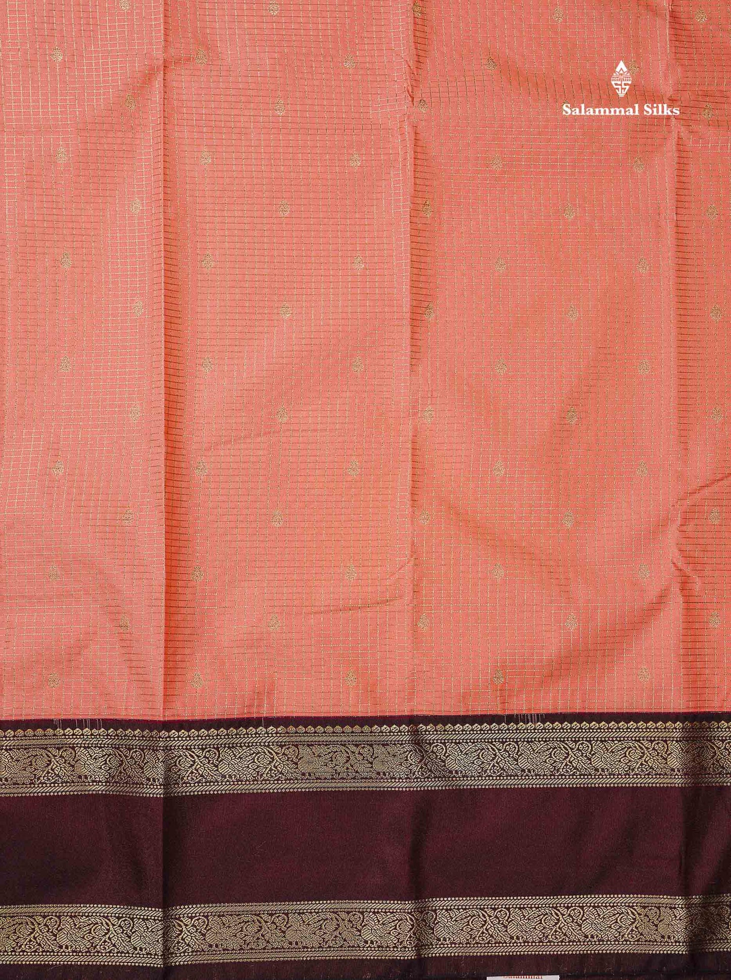 Semi Silk Saree - Mehandi Green Butta With Small Checks Along With Contrast Dark Maroon Traditional Gap Border