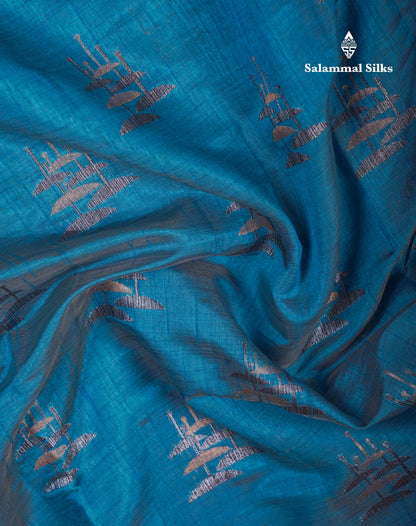 Beautiful Sky Blue Semi Raw Silk Saree With Fancy Border