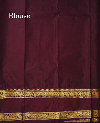 Semi Silk Saree - Mehandi Green Butta With Small Checks Along With Contrast Dark Maroon Traditional Gap Border