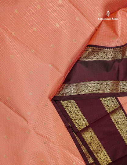 Semi Silk Saree - Mehandi Green Butta With Small Checks Along With Contrast Dark Maroon Traditional Gap Border