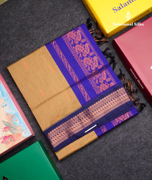 Mehandi Green Kalyani Cotton Saree With Contrast Violet Border