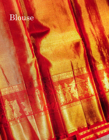 Beautiful Light Lavender Tissue Bridal Pure Kanjivaram Silk Saree With Contrast Chilly Red Pallaku Border