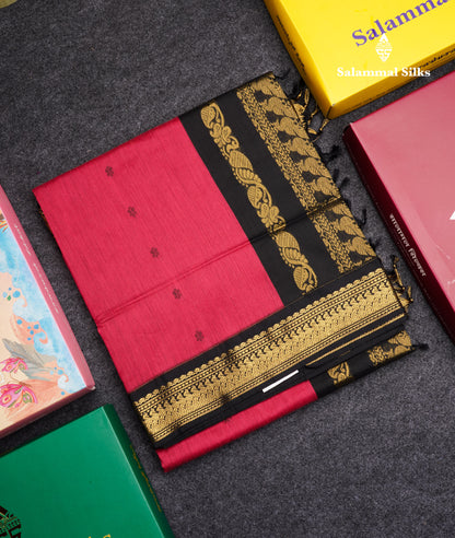 Pink Shade Kalyani Cotton Saree With Contrast Black Border