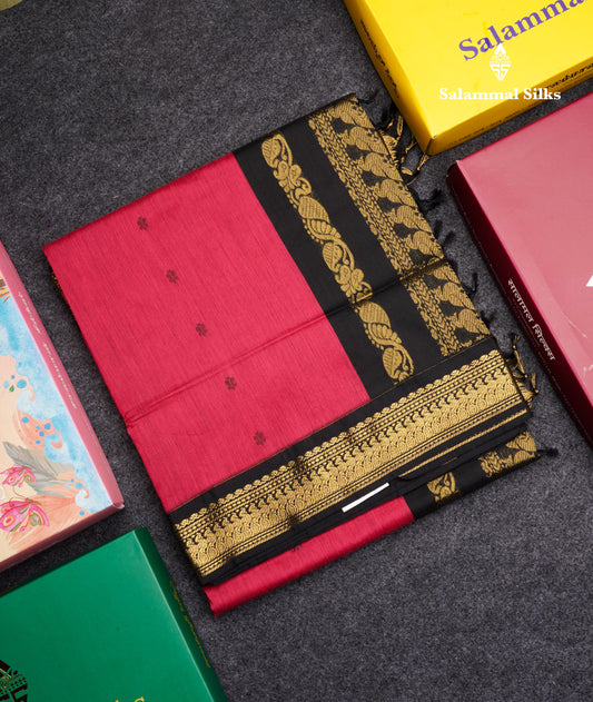 Pink Shade Kalyani Cotton Saree With Contrast Black Border