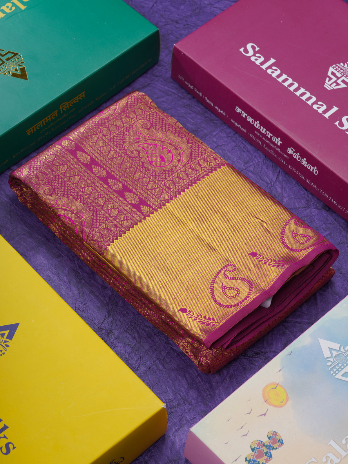 Magenta Beautiful Menakari Work Bridal Pure Kanjivaram Silk Saree With Self Blouse