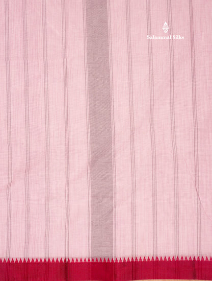 Light Pink Beautiful Pure Cotton Saree With Contrast Dark Maroon Small Temple Border