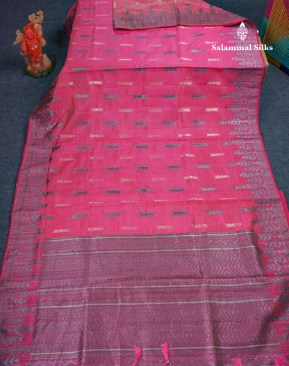 Beautiful Light Pink Semi Raw Silk Saree With Fancy Border