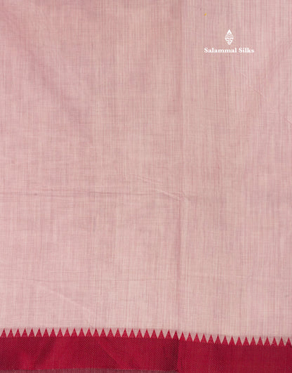 Light Pink Beautiful Pure Cotton Saree With Contrast Dark Maroon Small Temple Border