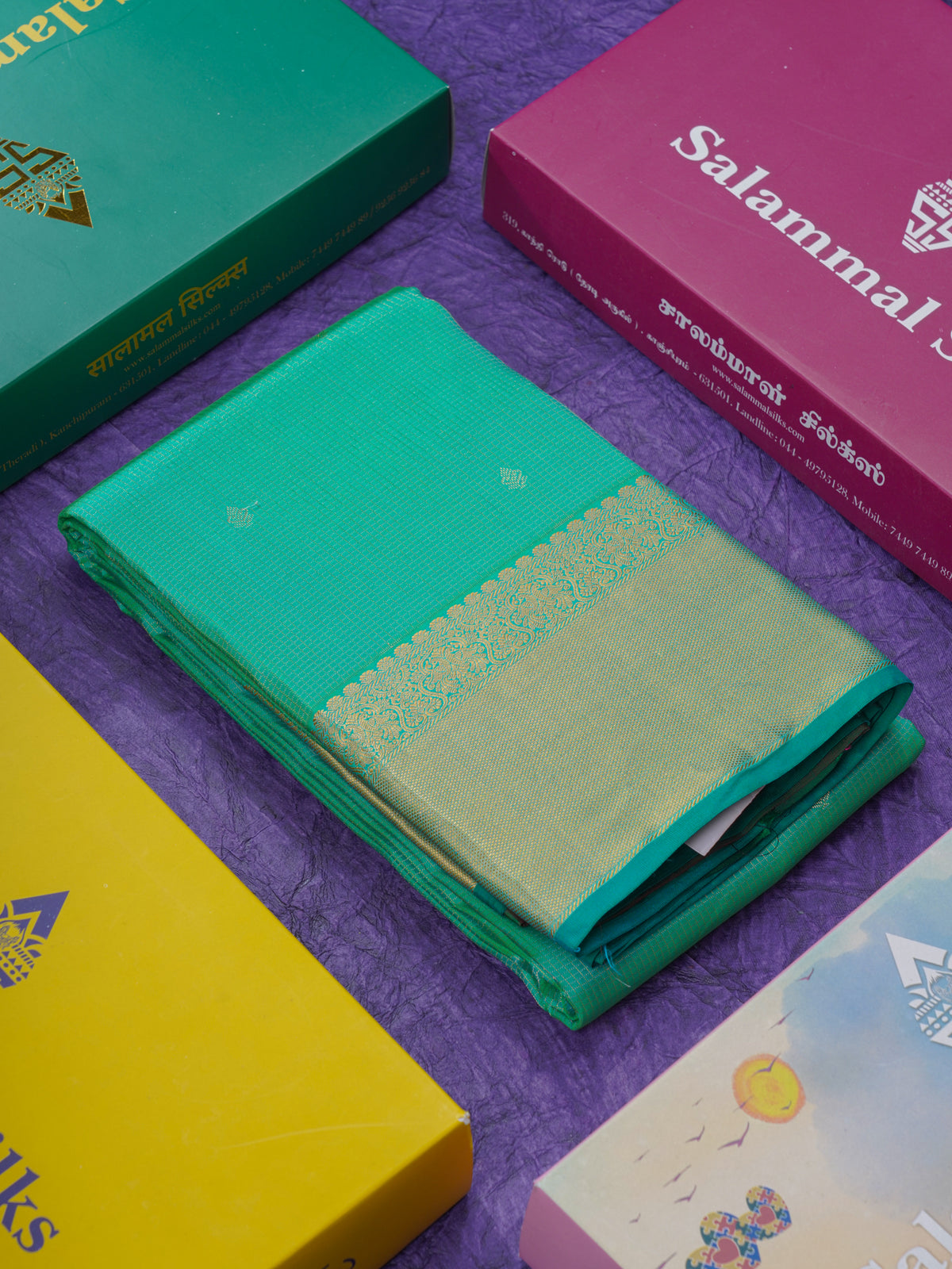 Sapphire Green Traditional Vairaoosi Checks And Buttas Pure Kanjivaram Silk Saree With Self Border