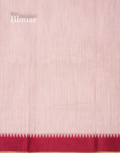 Light Pink Beautiful Pure Cotton Saree With Contrast Dark Maroon Small Temple Border