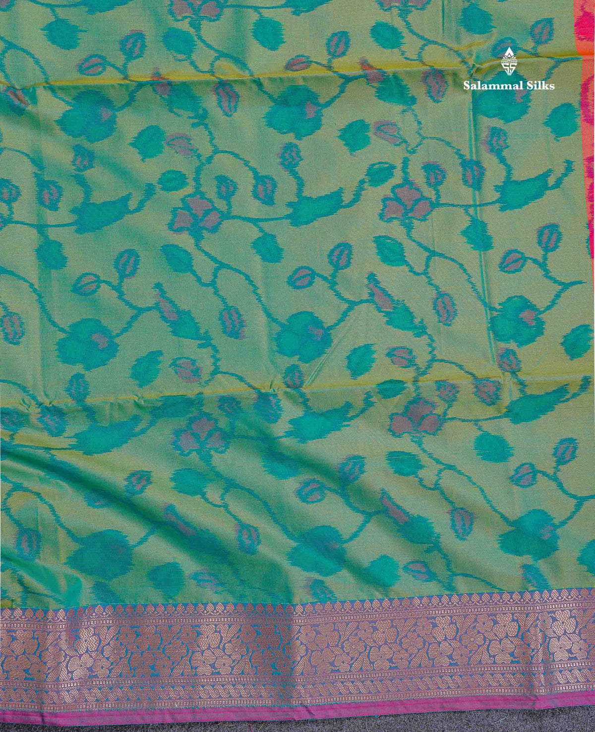 Semi Silk Saree - Sapphire Green Colour Body Pochampally Design With Fancy Border