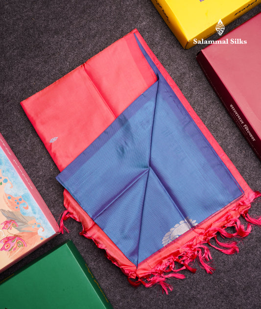 Peacock Blue Banana Pinth Saree (Vaazhainaar Pattu) With Contrast Pinkish Peach Blouse
