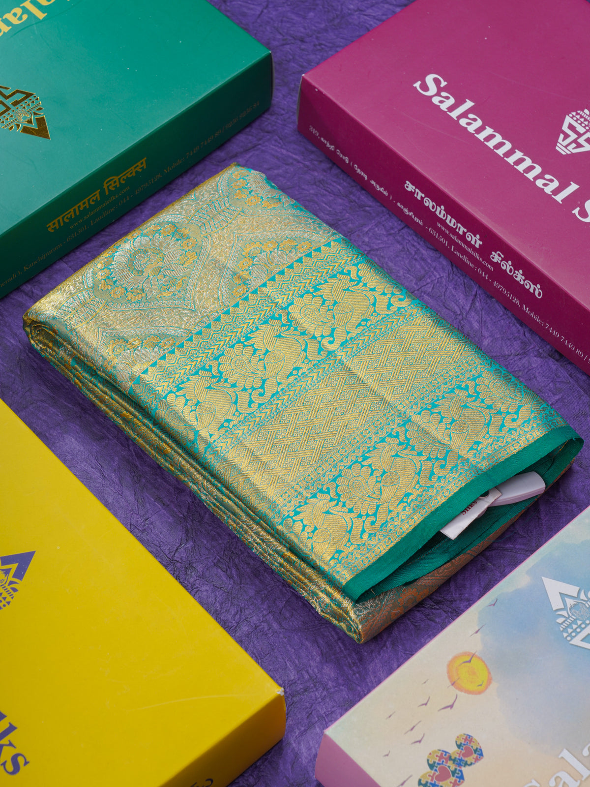 Sapphire Green Meenakari Tissue Bridal Pure Kanjivaram Silk Saree With Self Traditional Border