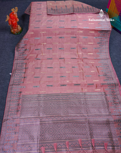 Beautiful Light Pink Semi Raw Silk Saree With Fancy Border