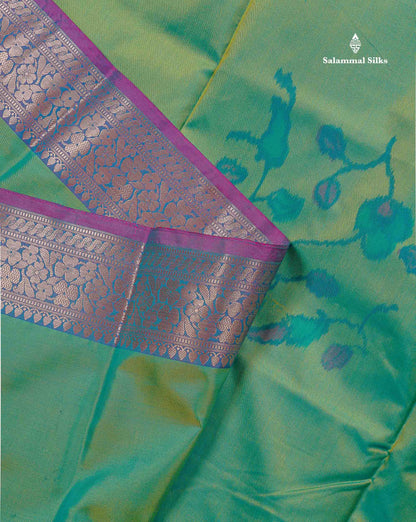Semi Silk Saree - Sapphire Green Colour Body Pochampally Design With Fancy Border