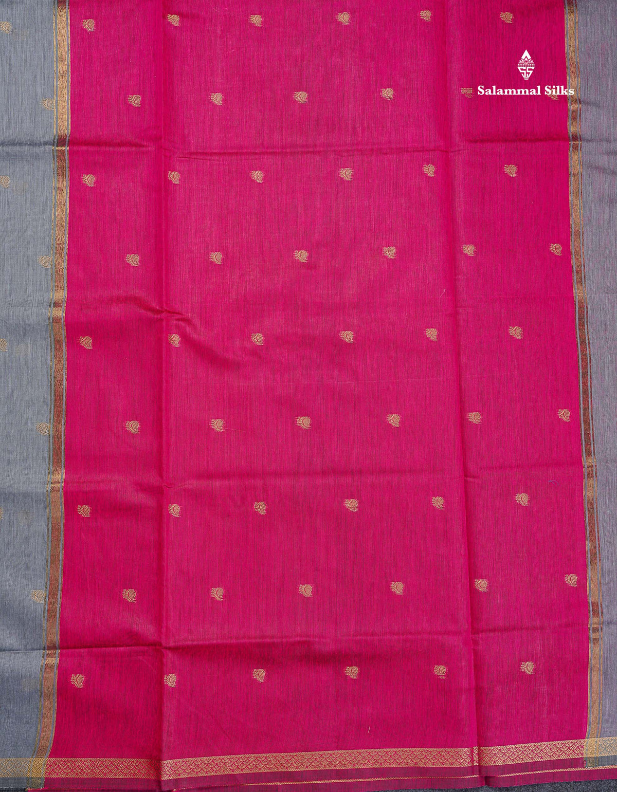 Maheshwari Cotton Saree - Grey Colour Body Zari Butta With Contrast Pink Blouse
