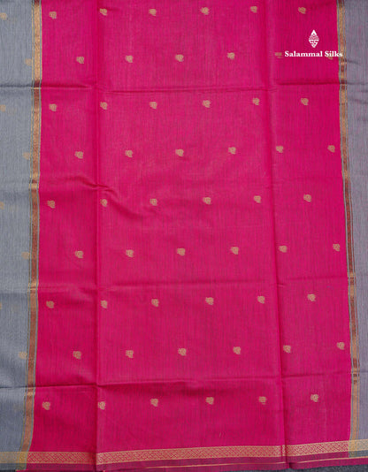 Maheshwari Cotton Saree - Grey Colour Body Zari Butta With Contrast Pink Blouse