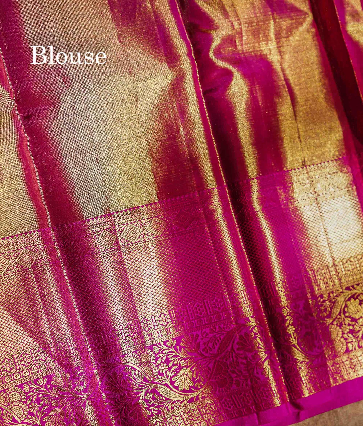 Light Parrot Green Tissue Bridal Pure Kanjivaram Silk Saree With Contrast Magenta Pink Border