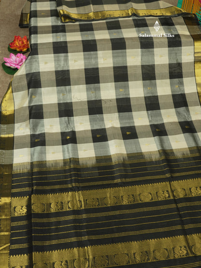 Paalum Pazham Checks Pure Silk Cotton Saree With Traditional Gold Zari Border