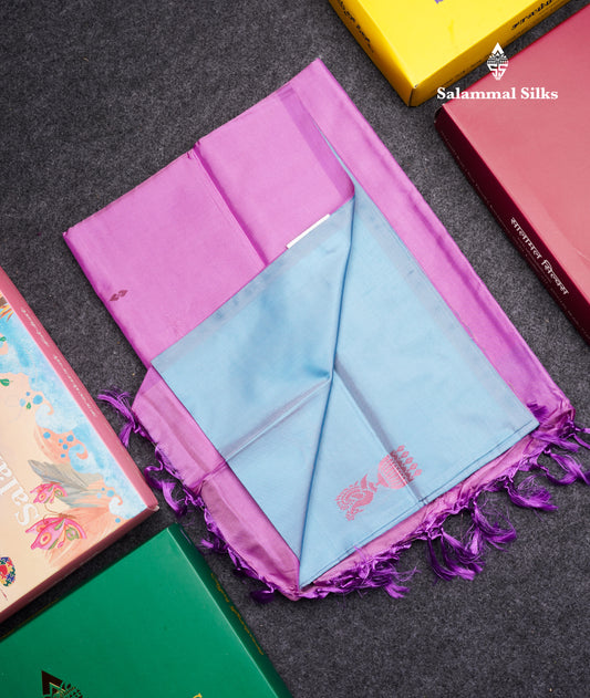 Pastel Blue Banana Pinth Saree (Vaazhainaar Pattu) With Contrast Lavender Blouse