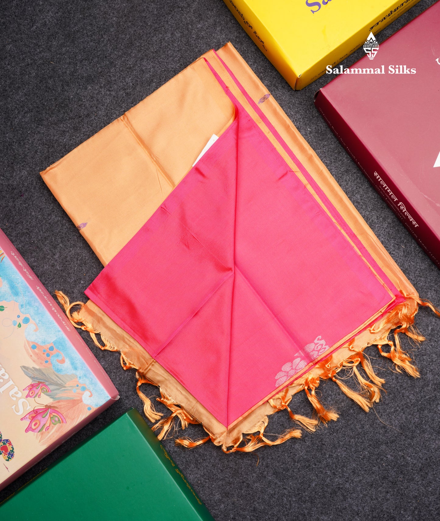 Rani Pink Banana Pinth Saree (Vaazhainaar Pattu) With Contrast Sandal Blouse