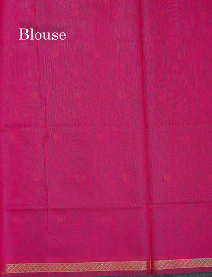 Maheshwari Cotton Saree - Grey Colour Body Zari Butta With Contrast Pink Blouse