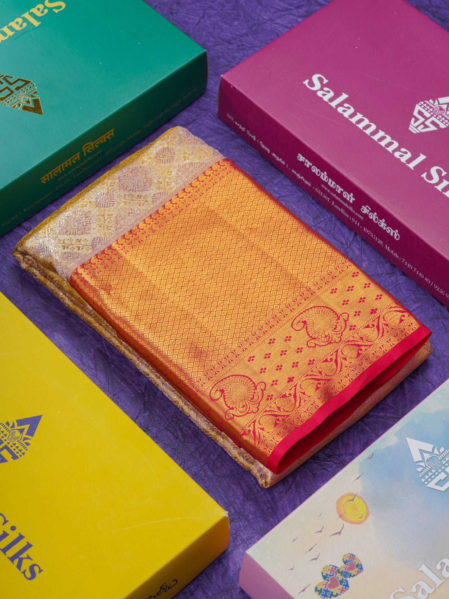 Beautiful Gold Grand Tissue Bridal Pure Kanjivaram Silk Saree With Maroon Evening Morning Border