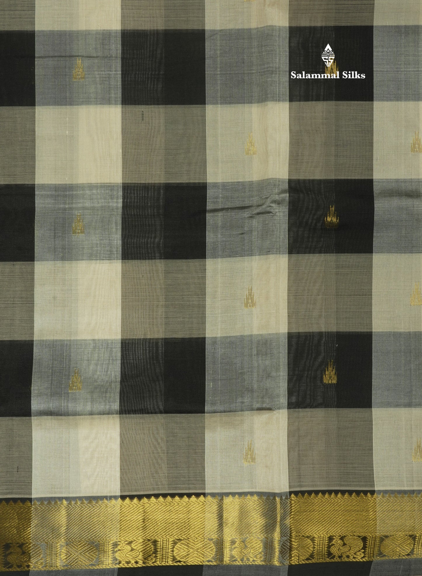 Paalum Pazham Checks Pure Silk Cotton Saree With Traditional Gold Zari Border