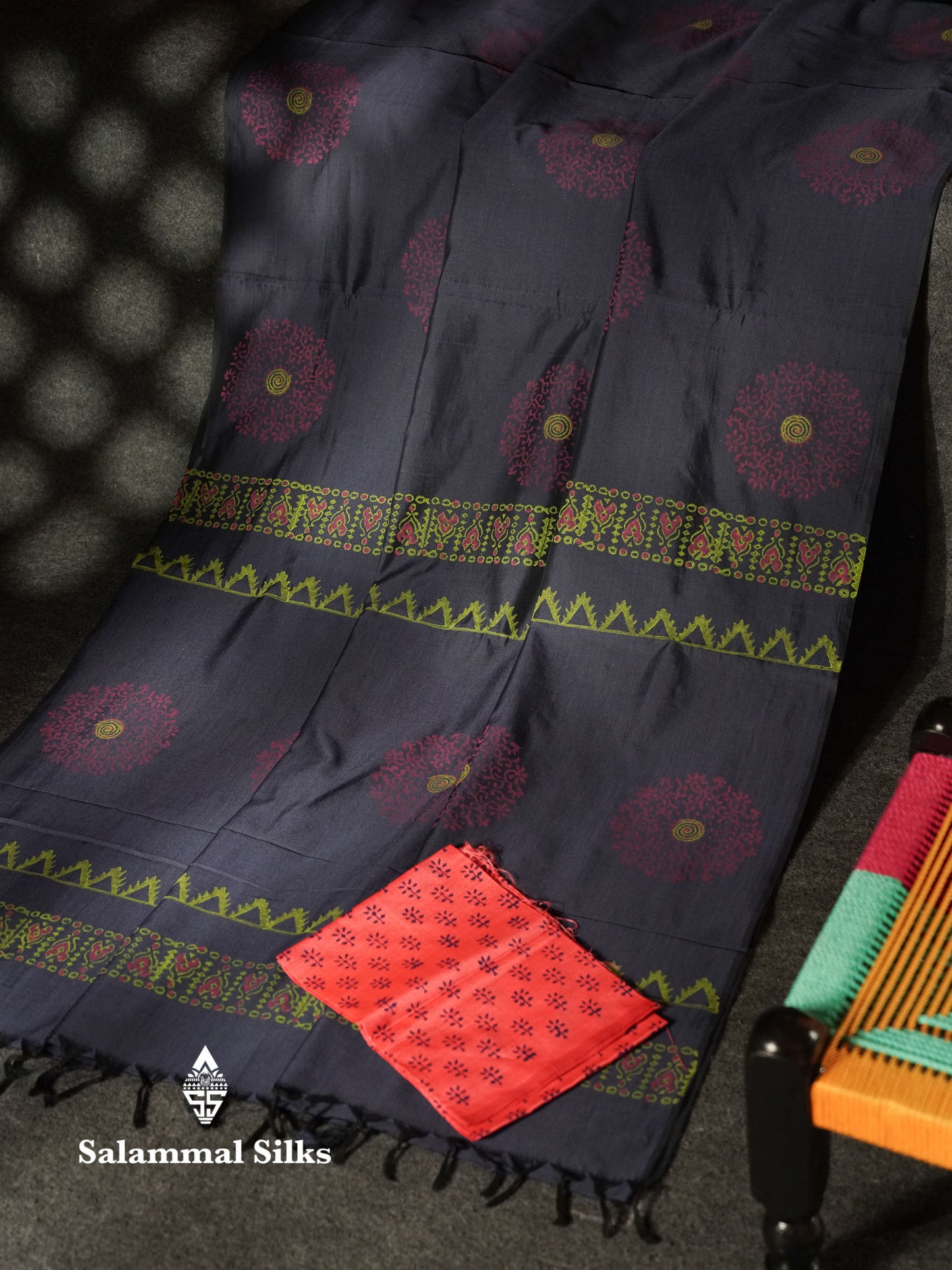 Beautiful Dual Tone Violet South Cotton Printed Saree With Contrast Dark Peach Blouse