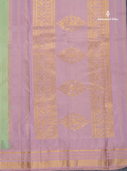 Pure Kanjivaram Silk Saree - Pista Green Colour Body With Contrast Light Lavender Temple Border