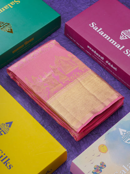 Beautiful Light Pink Bridal Pure Kanjivaram Silk Saree With Traditional Pallaku Border