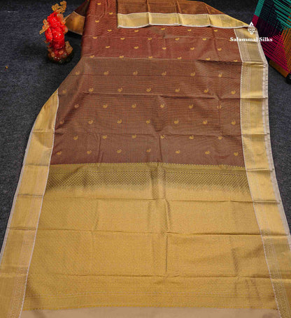 Semi Silk Saree - Bottle Green Mango Butta With Tiny Vaira Oosi Checks Along With Contrast Cream Sandal Traditional Border