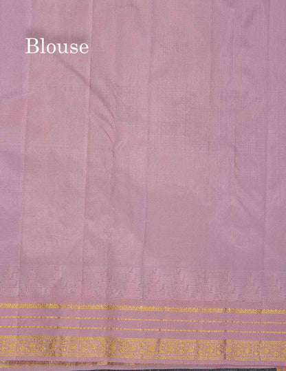 Pure Kanjivaram Silk Saree - Pista Green Colour Body With Contrast Light Lavender Temple Border