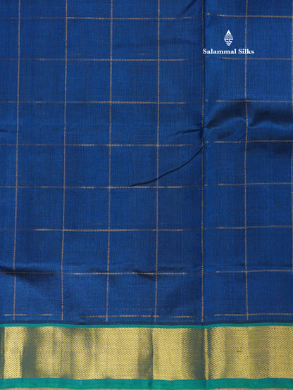 Royal Blue Zari Checks Pure Silk Cotton Saree With Gold Zari Border