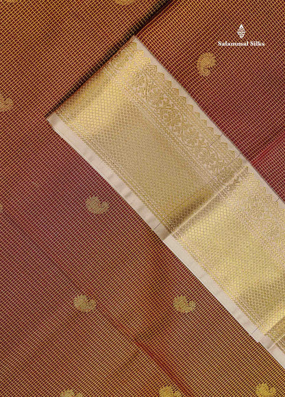 Semi Silk Saree - Bottle Green Mango Butta With Tiny Vaira Oosi Checks Along With Contrast Cream Sandal Traditional Border
