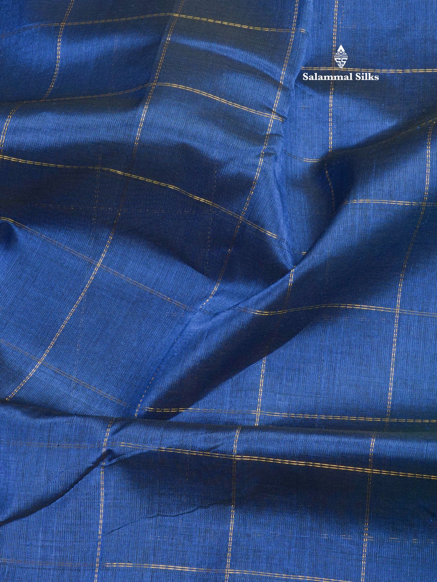 Royal Blue Zari Checks Pure Silk Cotton Saree With Gold Zari Border