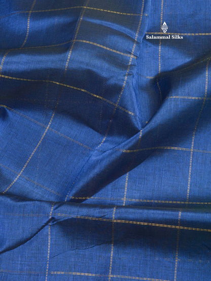 Royal Blue Zari Checks Pure Silk Cotton Saree With Gold Zari Border