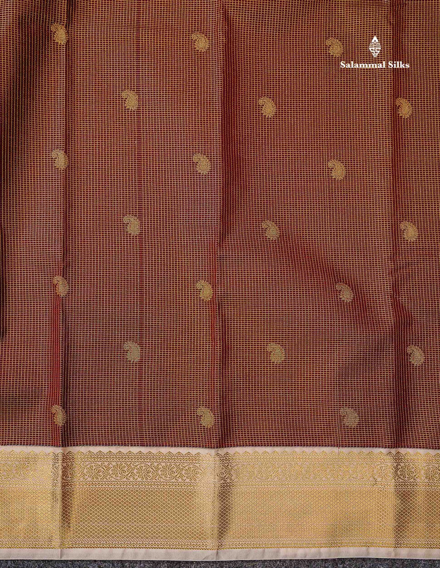 Semi Silk Saree - Bottle Green Mango Butta With Tiny Vaira Oosi Checks Along With Contrast Cream Sandal Traditional Border
