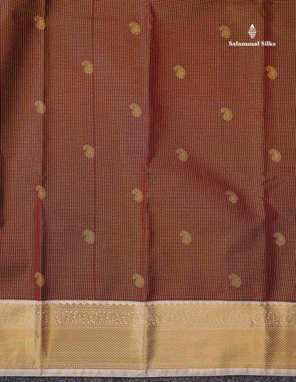 Semi Silk Saree - Bottle Green Mango Butta With Tiny Vaira Oosi Checks Along With Contrast Cream Sandal Traditional Border