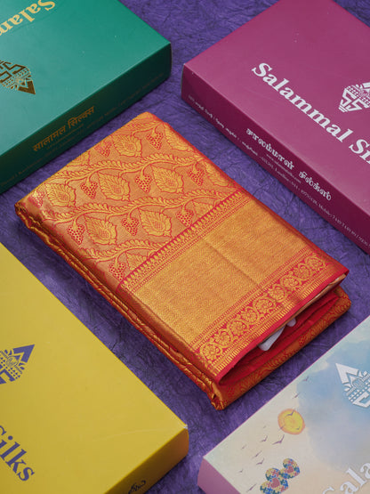 Red Beautiful Meenakari Work Grand Pure Kanjivaram Silk Saree With Self Border