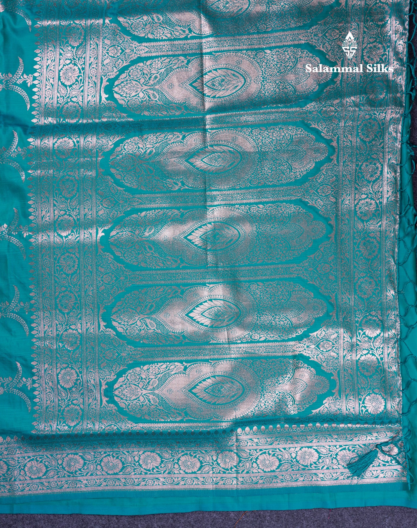 Beautiful Peacock Green Semi Banaras Saree With Fancy Border