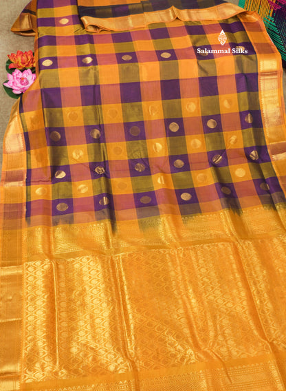 Paalum Pazham Checks Pure Silk Cotton Saree With Contrast Mustard Yellow Border
