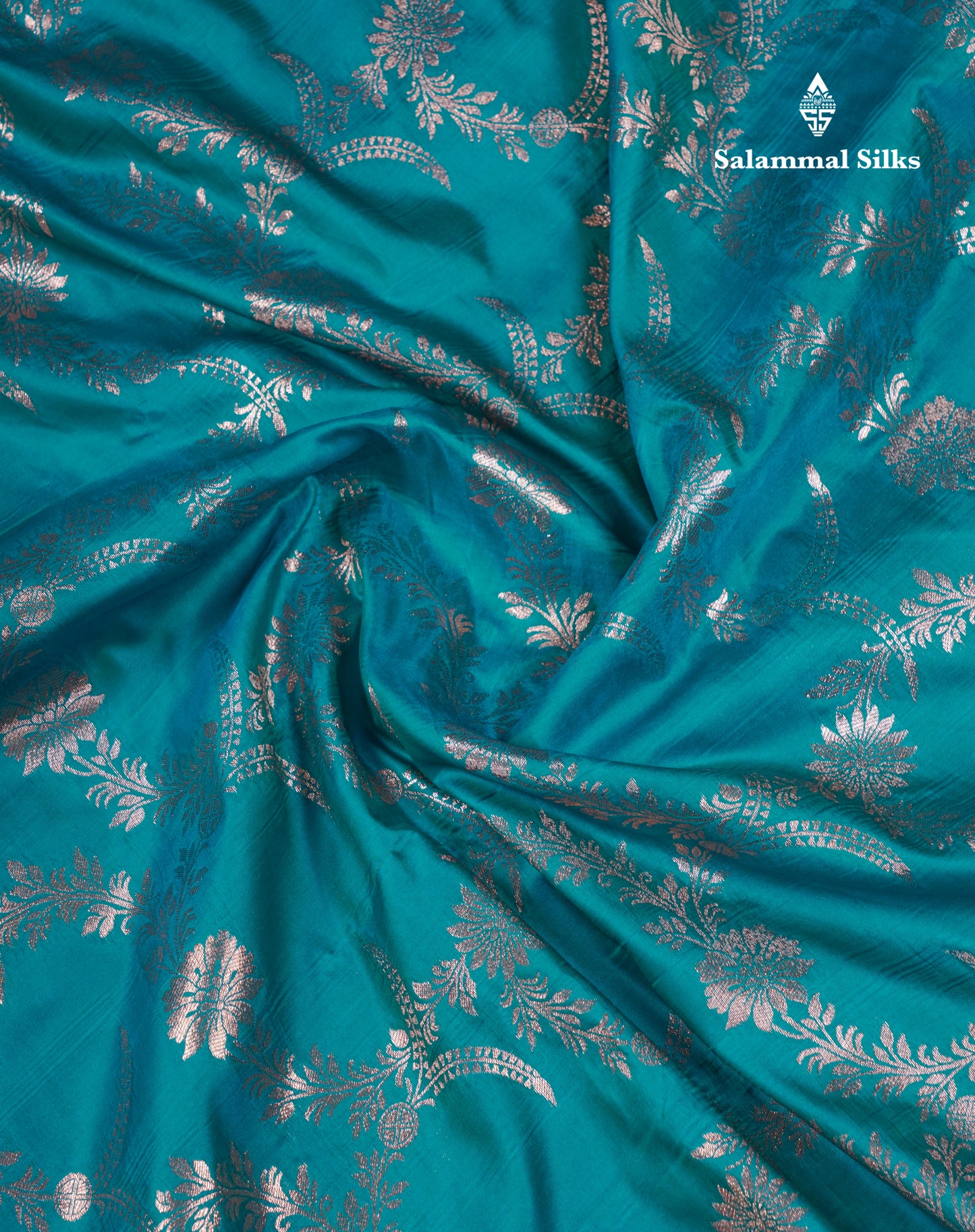 Beautiful Peacock Green Semi Banaras Saree With Fancy Border