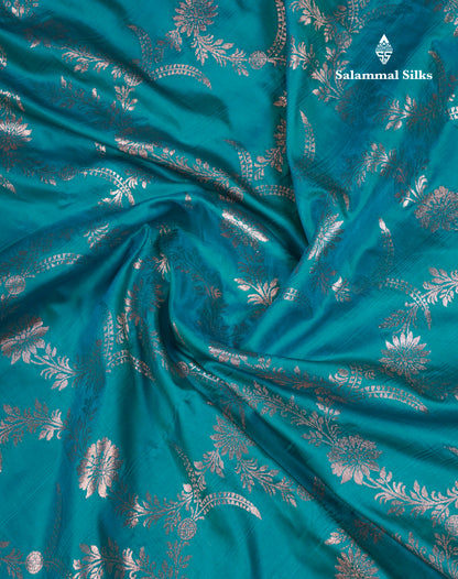 Beautiful Peacock Green Semi Banaras Saree With Fancy Border